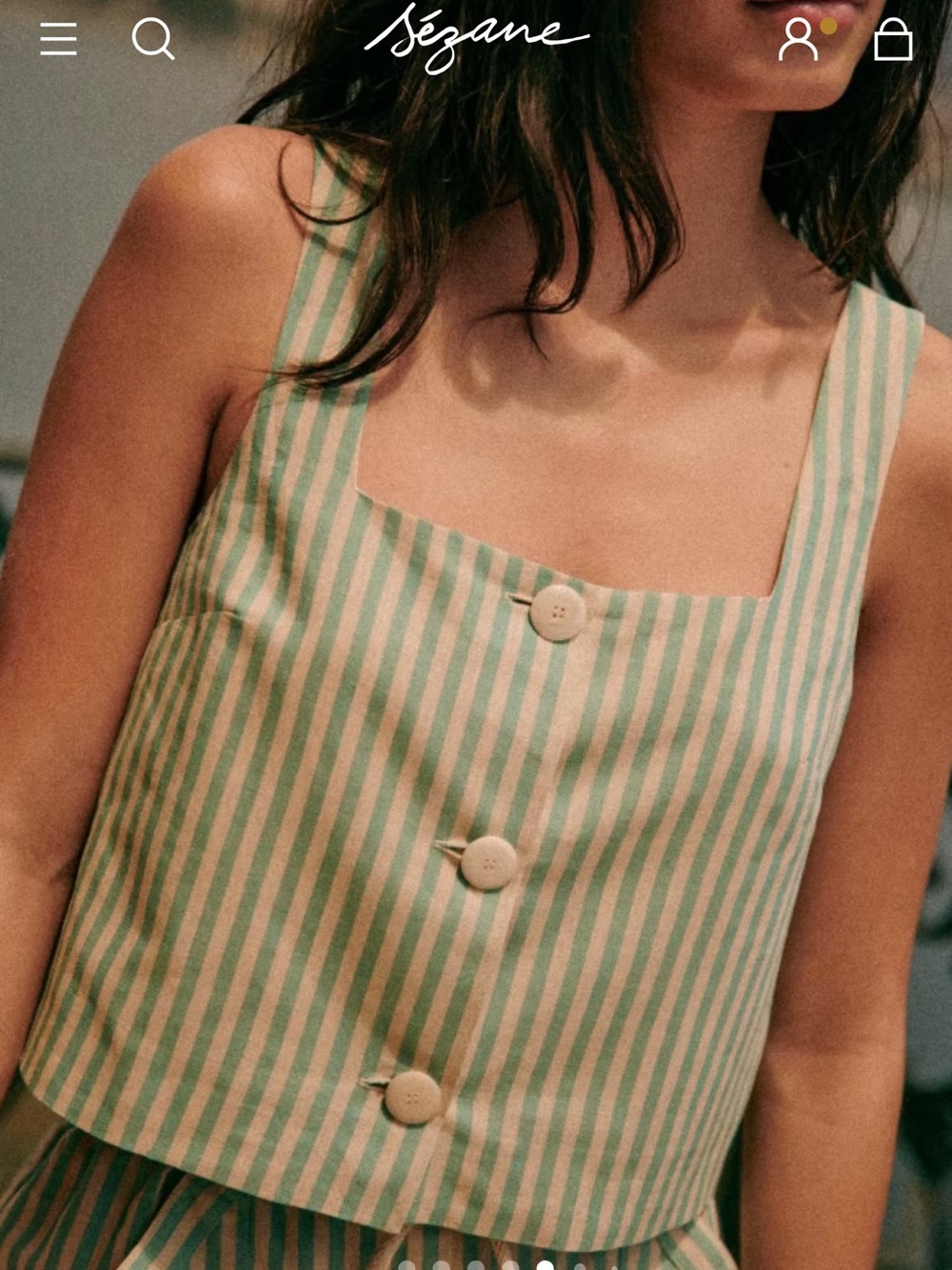 Sézane Green and Cream Striped Crop Top